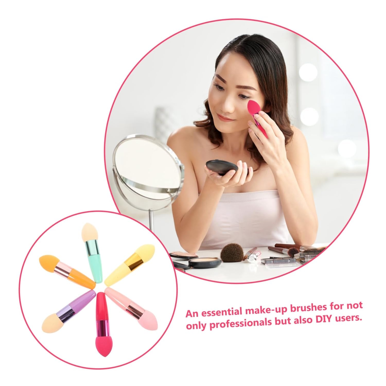 3Pc Lip Brush Concealer Brush Powder Foundation Brush Mushroom Facial Foundation Sponges Makeup Brush Tools Makeup Sponge with Handle Makeup Powder Brush Major Shadow