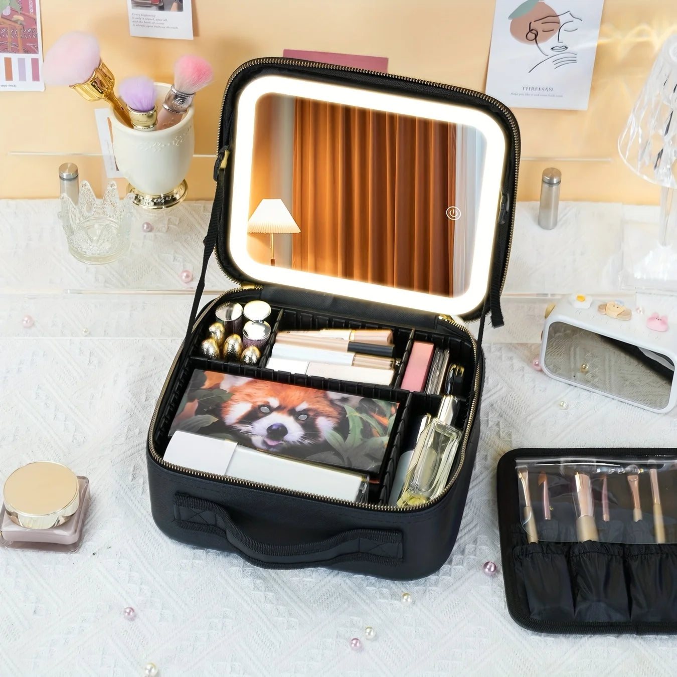 LED Lighted Travel Makeup Bag with Mirror Portable Waterproof Makeup Organizer Cosmetic Case, Birthday Gift for Girls Women