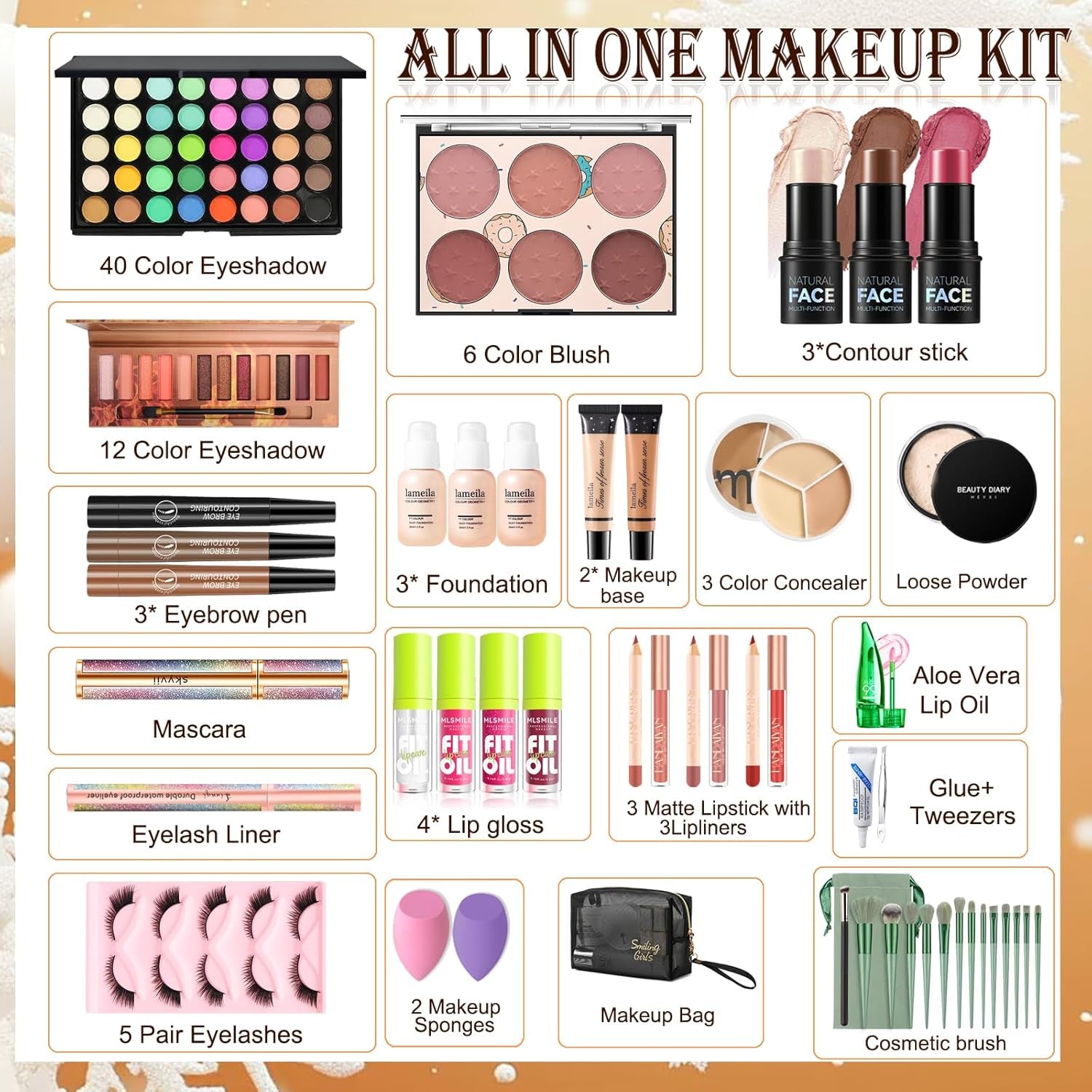 Makeup Kit for Women Full Kit, Makeup Set, Makeup Sets for Women Girls Teens, Make up Kit, Make up Set Includes Foundation 40 Color Eyeshadow Contour Stick Etc Cosmetic Make up Kits for Girls