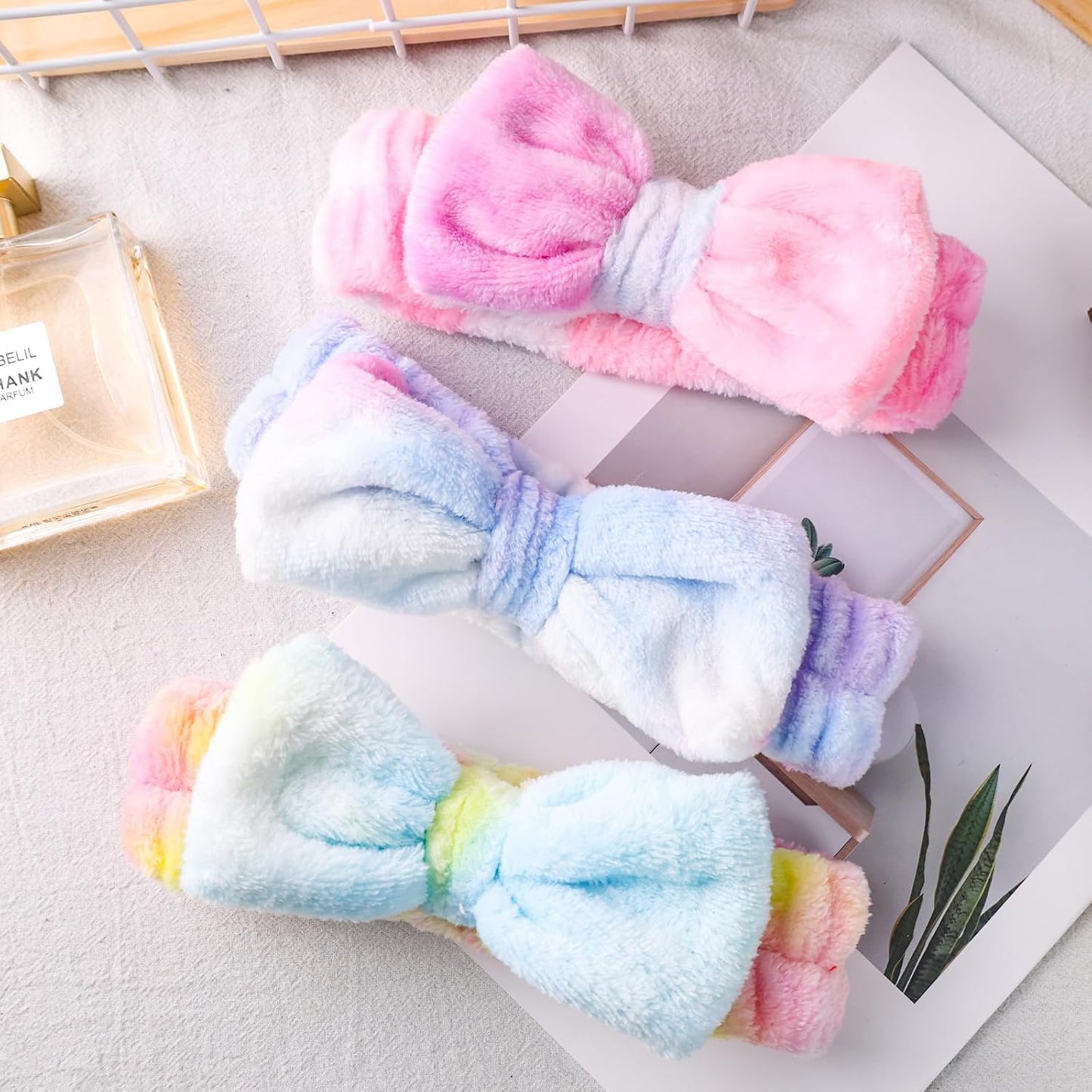 3PCS Spa Headbands, Makeup Headbands Colorful Bow Hair Bands for Facial Treatments Washing Face Makeup Sessions Yoga Sports